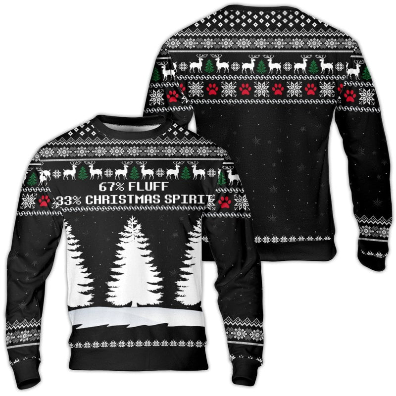 Reindeer Paw Holiday Sweatshirt, 67% Fluff 33% Christmas Spirit Ugly Sweater, Humorous Pet Lover Xmas Crewneck, Adorable Dog Cat Ugly Sweater Present