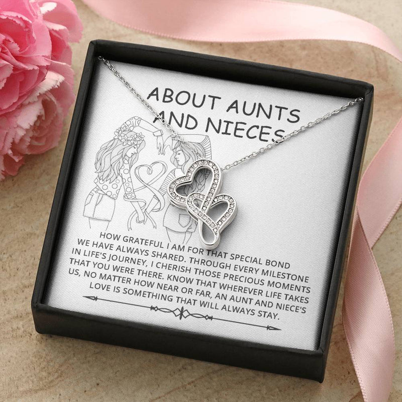 Interlocking Heart Pendant, Aunt and Niece Double Heart Necklace, Sparkly Crystal Heart Necklace, Christmas Birthday Present for Auntie