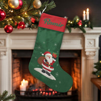 Custom Beach Holiday Stocking, Personalized Surfing Santa Christmas Stocking, Tropical Santa Christmas Stocking, Family Mantel Decor Present