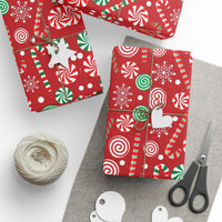 Christmas Candy Cane Gift Wrap, Candy Cane Snowflake Wrapping Paper, Winter Snowflake Wrapping Paper, Holiday Present Wrap Paper Roll