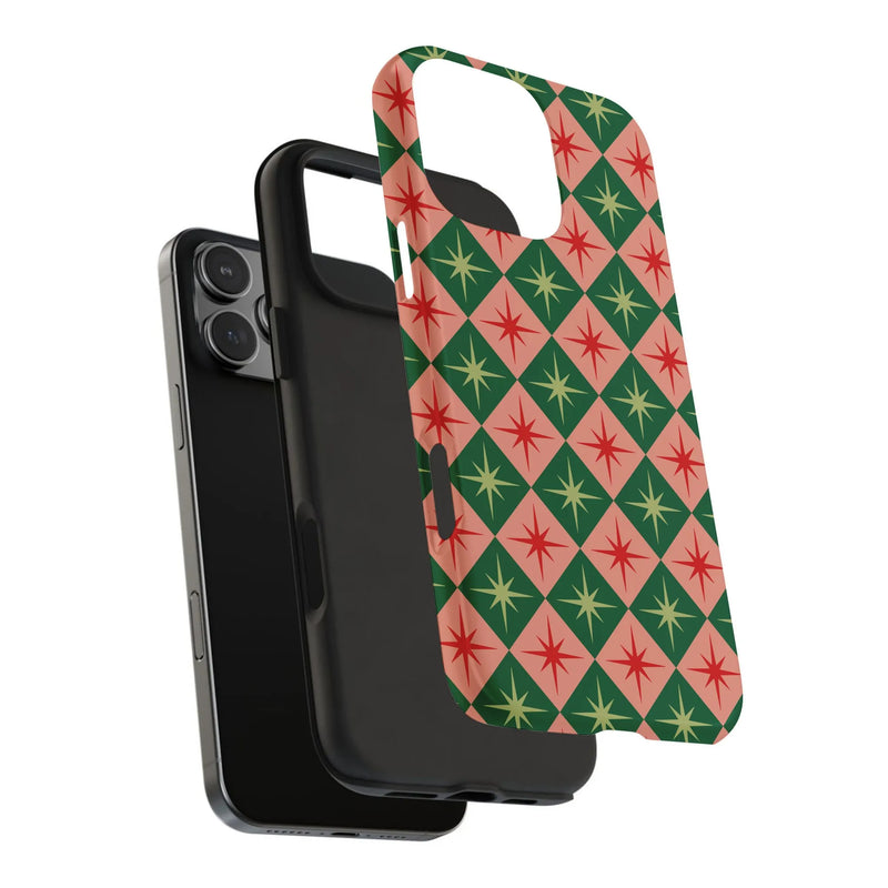 Mid Century Christmas Phone Cover, Retro Starburst Diamond Phone Case for iPhone, Vintage Holiday Pattern Protective Case, Festive Present
