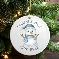 Adorable Snowman Christmas Ornament, Snowmen Melt Your Heart Ornament, Winter Holiday Ceramic Ornament, Festive Tree Decor Keepsake Present