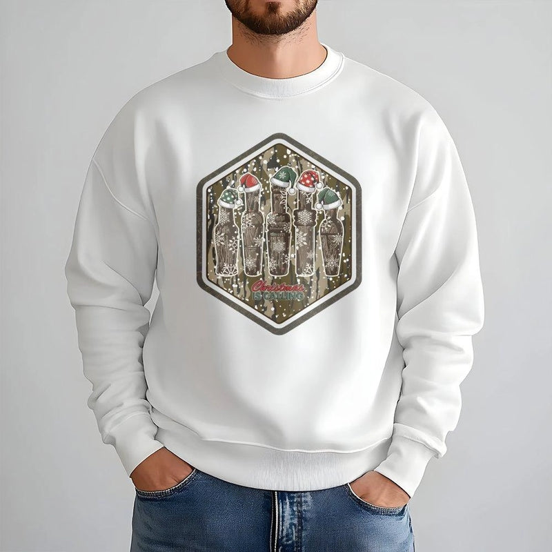 Holiday Waterfowl Hunting Crewneck, Christmas Camo Duck Call Sweatshirt, Retro Duck Hunter Christmas Sweater, Camouflage Season Pullover