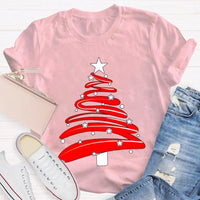 Festive Holiday Season Graphic Tee, Red Christmas Tree Stars Graphic Shirt, Merry Christmas Tree T-Shirt, Winter Holiday Party Apparel