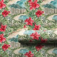 Tropical Diamond Head Gift Wrap, Waikiki Beach Christmas Wrapping Paper, Hawaiian Holiday Wrapping Paper, Poinsettia Palm Tree Gift Wrap