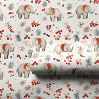 Watercolor Saddle Holiday Gift Wrap, Christmas Elephant Wrapping Paper, Winter Botanical Elephant Wrapping Paper, Festive Holly Gift Wrap