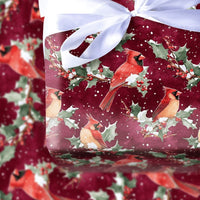Burgundy Holly Berry Gift Wrap, Winter Cardinal Christmas Wrapping Paper, Watercolor Bird Holiday Wrapping Paper, Nature Festive Gift Wrap