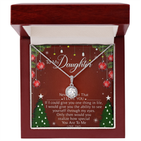 Cubic Zirconia Pendant Necklace, To My Daughter Necklace from Dad, White Gold Stainless Steel Jewelry, Meaningful Christmas Present for Her