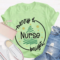 Healthcare RN Holiday Graphic Tee, Merry Nurse Bright Christmas Tree Shirt, Medical Staff Christmas T-Shirt, Nurse Holiday Season Present