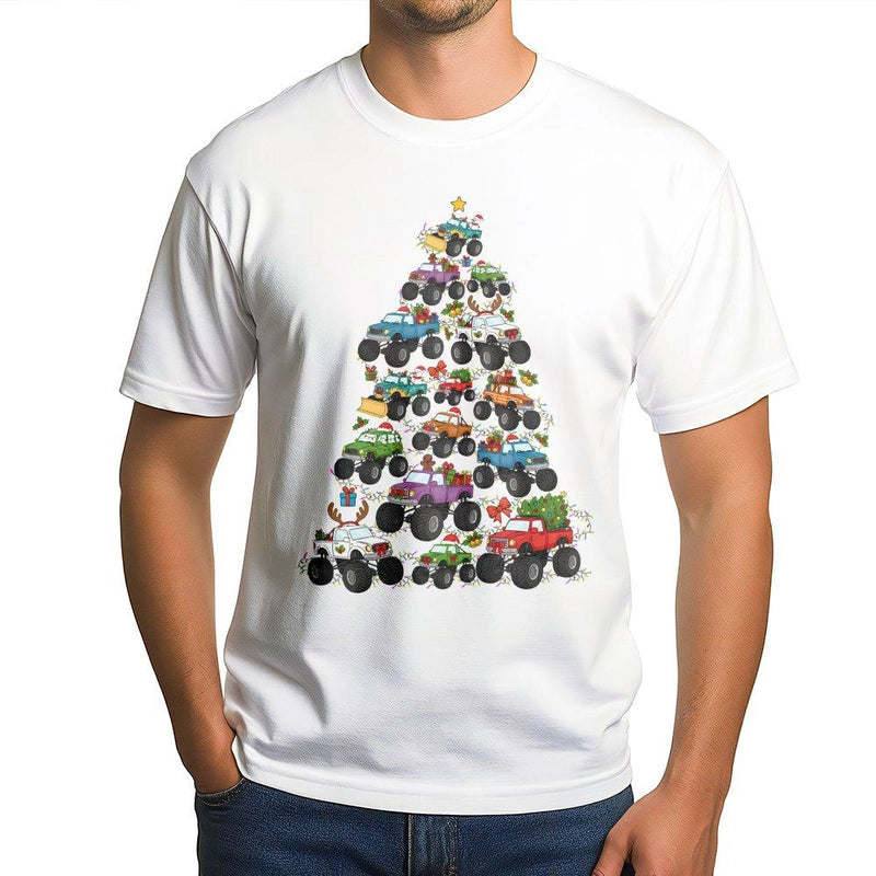 Humorous Xmas Truck T-Shirt, Monster Truck Christmas Tree T-Shirt, Holiday Off Road Graphic Tee, Boys Monster Truck T-Shirt, Xmas Present