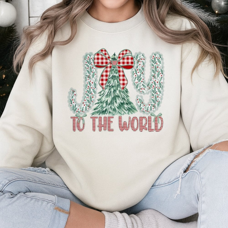 Plaid Bow Christmas Tree Crewneck, Joy to the World Sweatshirt, Christian Holiday Sweatshirt, Religious Merry Xmas Pullover for Women