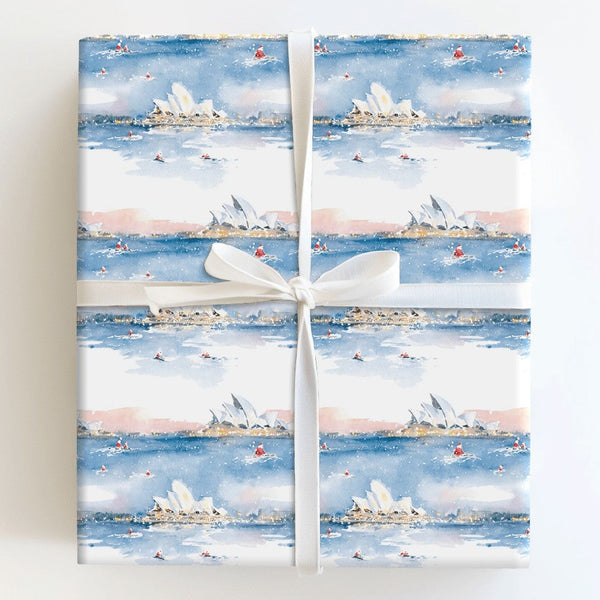 Kayaking Santa Australian Christmas Gift Wrap, Sydney Opera House Wrapping Paper, Aussie Holiday Wrapping Paper, Winter Gift 