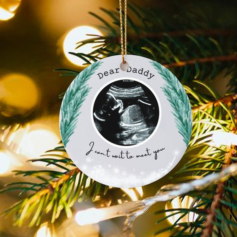First Christmas Baby Announcement Ornament, Dear Daddy Ultrasound Ornament, New Dad Ceramic Holiday Tree Ornament, Expecting Father Present