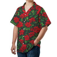 Festive Floral Holiday Aloha Shirt, Christmas Poinsettia Hawaiian Shirt, Ugly Christmas Party Button Up, Tropical Xmas Shirt, Present for Men