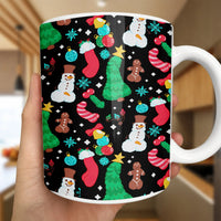 Festive Snowman Gingerbread Tree Coffee Mug, Christmas Holiday Mug, Adorable Winter Holiday Pattern Ceramic Cup, Xmas Season Drinkware