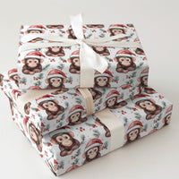 Adorable Animal Christmas Gift Wrap, Santa Hat Monkey Wrapping Paper, Watercolor Chimpanzee Wrapping Paper Roll, Kids Holiday Gift Wrap