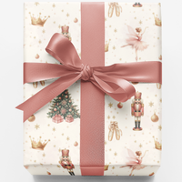 Ballerina Holiday Gift Wrap, Nutcracker Ballet Christmas Wrapping Paper, Twilight Waltz Toy Soldier Present Wrap, Pink Xmas Gift Wrap Roll