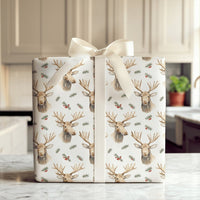 Rustic Woodland Moose Gift Wrap, Watercolor Moose Christmas Wrapping Paper, Wildlife Holiday Wrapping Paper, Festive Winter Gift Wrap Roll