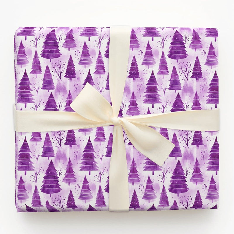 Watercolor Winter Forest Gift Wrap, Purple Christmas Tree Wrapping Paper, Lavender Botanical Holiday Wrapping Paper, Xmas Gift Wrap Roll