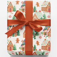 Adorable Holiday Treat Gift Wrap, Gingerbread House Wrapping Paper, Festive Christmas Candy Wrapping Paper Roll, Winter Cottage Present Paper
