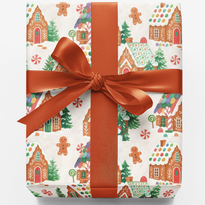 Adorable Holiday Treat Gift Wrap, Gingerbread House Wrapping Paper, Festive Christmas Candy Wrapping Paper Roll, Winter Cottage Present Paper