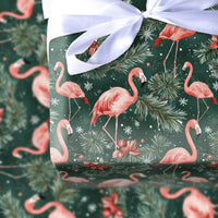 Tropical Poinsettia Gift Wrap, Pink Flamingo Christmas Wrapping Paper, Green Flamingo Wrapping Paper, Holiday Gift Wrap, Xmas Present Wrap