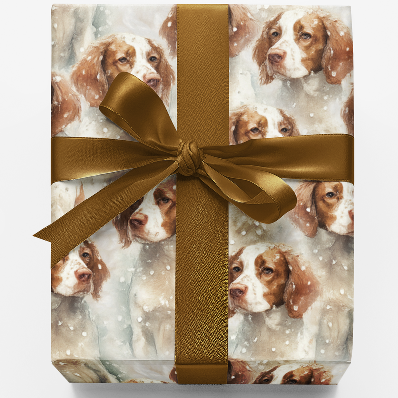 Festive Dog Breed Holiday Gift Wrap Roll, Brittany Spaniel Christmas Wrapping Paper, Winter Puppy Present Paper, Dog Lover Xmas Gift Wrap