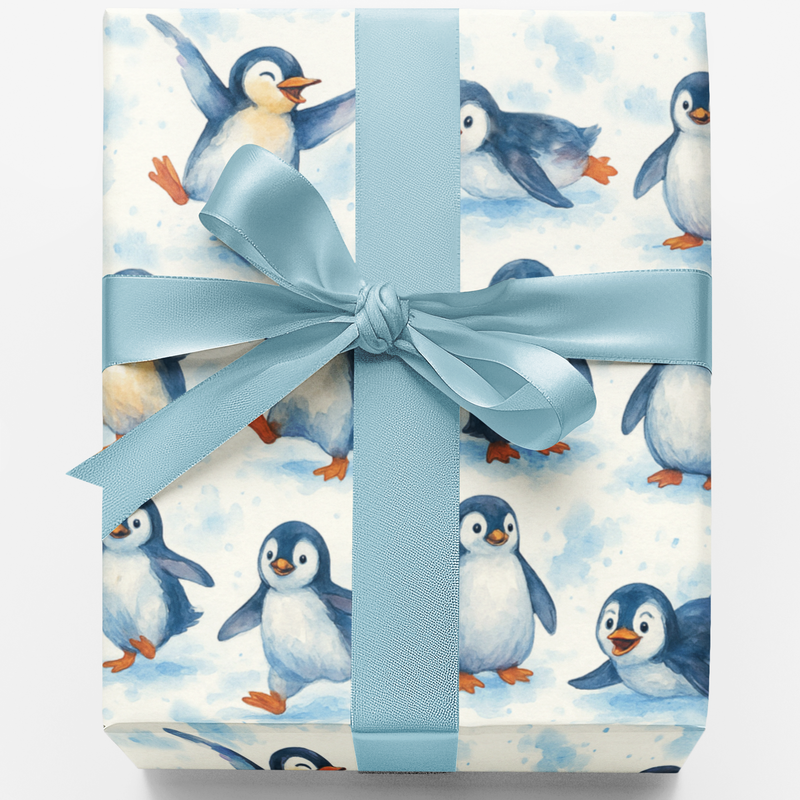 Arctic Winter Animal Gift Wrap Paper, Playful Penguin Wrapping Paper, Snowbound Penguins Wrapping Paper, Christmas Holiday Gift Wrap