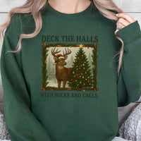 Humorous Deer Hunting Christmas Sweater, Deck the Halls with Bucks and Calls Sweatshirt, Hunter Holiday Crewneck, Hunting Xmas Present for Men