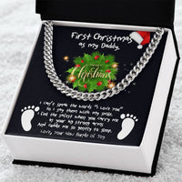 New Dad Message Card Chain, First Christmas Daddy Cuban Link Chain Necklace, Holiday Keepsake from Baby, Meaningful Dad Chain Jewelry