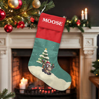 Cartoon Moose Lights Holiday Stocking, Personalized Moose Christmas Stocking, Velboa Kids Christmas Stocking, Custom Xmas Decor