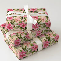 Watercolor Christmas Wrapping Paper, Pink Poinsettia Wrapping Paper, Floral Holiday Gift Wrap, Winter Botanical Paper, Elegant Present Wrap