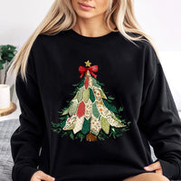 Vintage Quilt Style Xmas Sweatshirt, Patchwork Christmas Tree Sweatshirt, Farmhouse Holiday Crewneck, Comfy Winter Tree Graphic Sweater