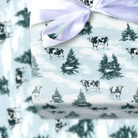 Holstein Cattle Snowy Pine Tree Gift Wrap, Winter Cow Christmas Wrapping Paper, Rustic Farmhouse Present Paper, Country Holiday Present Wrap
