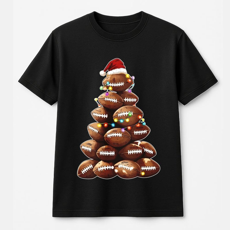 Sporty Holiday Graphic Tee, Football Christmas Tree T-Shirt, Festive Football Season Shirt, Christmas Lights Football Shirt, Sports Fan Present