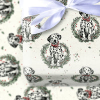 Dog Lover Gift Wrap, Dalmatian Christmas Wreath Wrapping Paper, Adorable Puppy Present Wrap, Festive Winter Pet Wrapping Paper, Xmas Gift Wrap