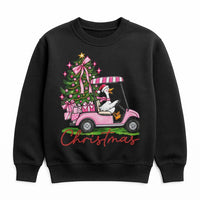 Pink Golf Cart Christmas Tree Crewneck, Christmas Goose Sweatshirt, Retro Pink Christmas Sweatshirt, Adorable Holiday Pullover Sweater Present