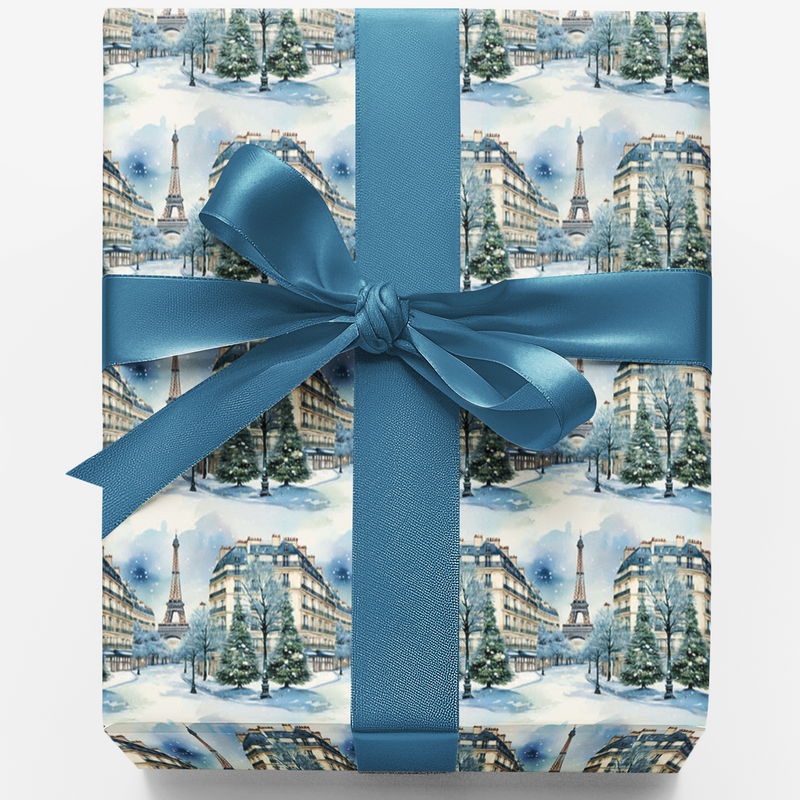 Winter Eiffel Tower Gift Wrap, Snowy Paris Christmas Wrapping Paper, French Holiday Travel Wrapping Paper Roll, France Lover Gift Wrap Paper