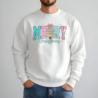 Pastel Checkered Tree Holiday Crewneck, Merry Christmas Sweatshirt, Adorable Aesthetic Xmas Sweater, Winter Holiday Pullover for Her