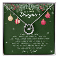 Shimmering Cubic Zirconia Necklace, Horseshoe Dancing Stone Necklace, White Gold Pendant Necklace, Christmas Present for Daughter from Dad