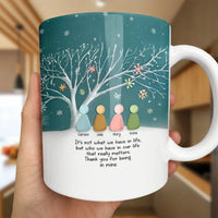 Custom Names Winter Snowflake Ceramic Mug, Personalized Family Tree Mug, Family Coffee Cup, Holiday Christmas Present