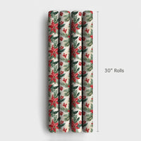 Christmas Pine Botanical Gift Wrap, Watercolor Poinsettia Wrapping Paper, Red Holly Berry Wrapping Paper, Traditional Holiday Wrapping Paper