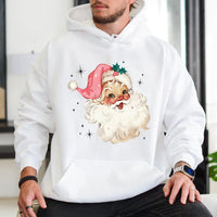 Vintage Santa Christmas Hoodie, Pink Hat Retro Santa Hoodie, Adorable Pink Holiday Hoodie, Winter Aesthetic Hooded Sweatshirt, Christmas Present