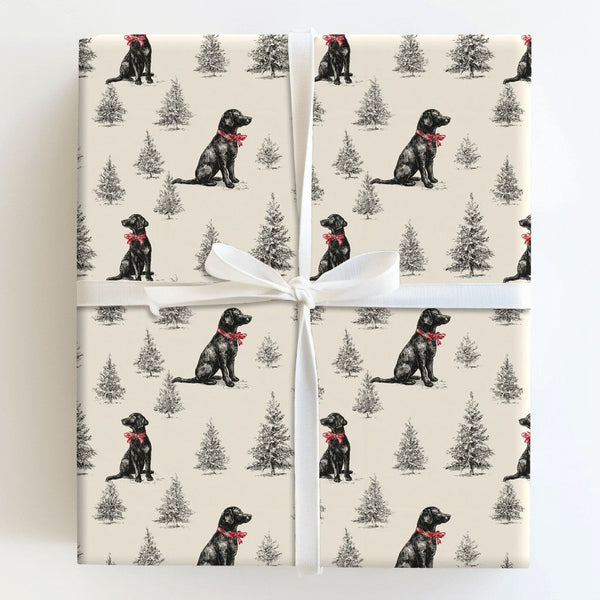 Rustic Holiday Dog Gift Wrap, Black Labrador Christmas Wrapping Paper, Pine Tree Puppy Wrapping Paper, Pet Gift Wrap, Dog Lov