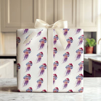 Coastal Holiday Gift Wrap, Jellyfish Christmas Wrapping Paper, Santa Hat Sea Life Present Wrap Roll, Ocean Lover Christmas Wrapping Paper