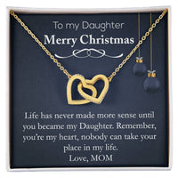Heart Pendant with Card, Daughter Christmas Interlocking Hearts Necklace, Polished Surgical Steel Jewelry, Holiday Present from Mom to Daughter
