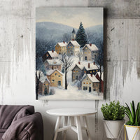 Winter Cottage Wall Art, Snowy Village Canvas Art, Comfy Snow Village Print, Cottagecore Winter Landscape Canvas, Christmas Village Decor