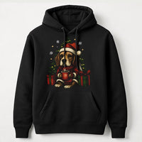 Adorable Santa Hat Puppy Holiday Hoodie, Beagle Christmas Hoodie, Dog Lover Xmas Graphic Pullover, Winter Animal Lover Hooded Sweatshirt