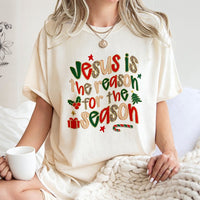Leopard Print Christian Tee, Jesus Is the Reason for the Season Shirt, Religious Christmas Graphic T-Shirt, Faith Holiday Shirt, Faith Present