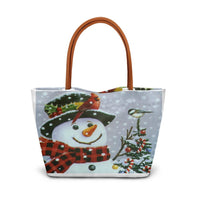 Winter Cardinal Shoulder Bag, Christmas Snowman Tote Bag, Holiday Scene Handbag, Adorable Snowman Graphic Tote Bag, Festive Christmas Present
